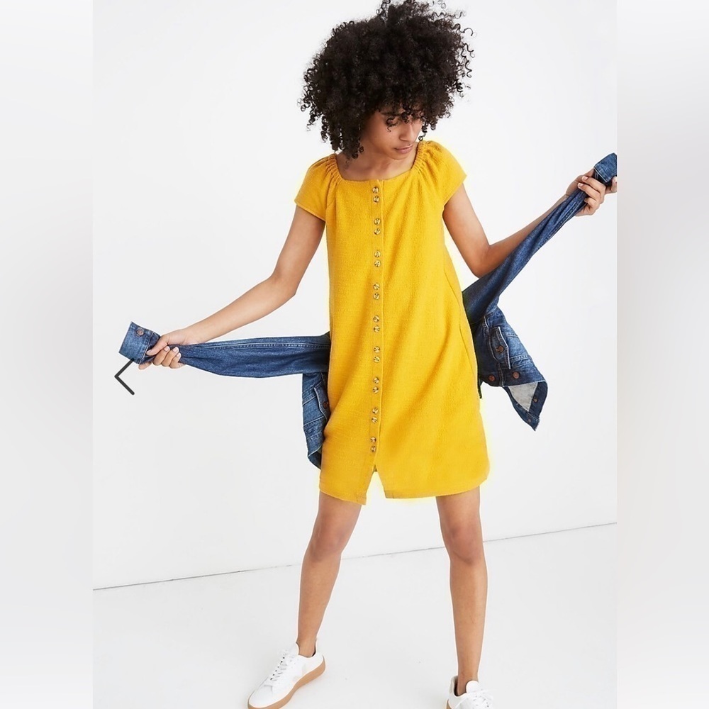 Madewell Texture & Thread Cap-Sleeve Dress Mustard Yellow Size Small